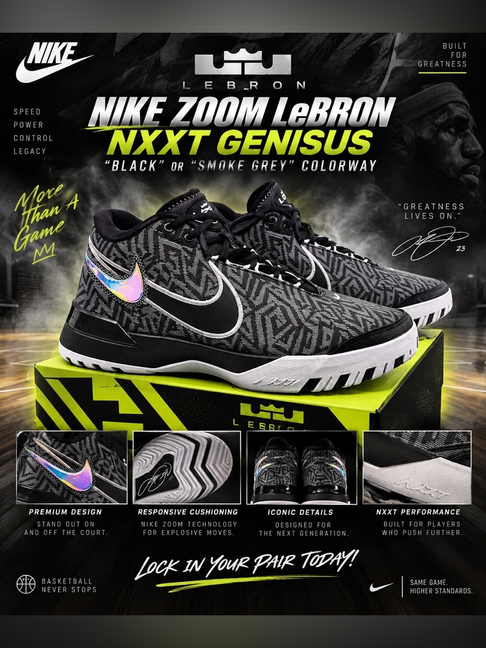 New!🔥Nike Zoom LeBron NXXT Genisus in the 'Black' or 'Smoke Grey' colorway!🔥